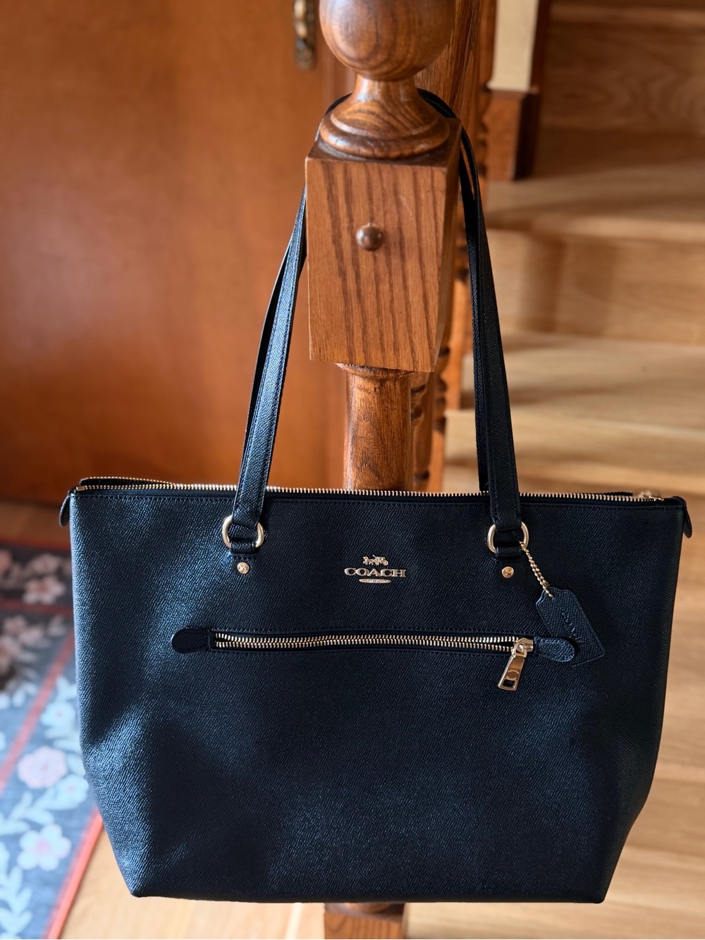 Coach City Zip Tote F58846 Black Crossgrain Leather Gold